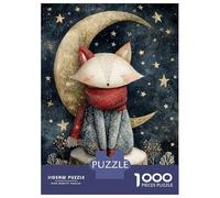 Puzzle Per Adulti Da 1000 Pezzi Fox on The Moon Watercolor Illustration Puzzle Giochi Rilassanti Difficile Impegnativo Da Completare 38x26cm/1000pcs