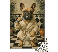 Puzzle Per Adulti Da 1000 Pezzi French Bulldog Brushing Teeth Puzzle Giochi Rilassanti Sfida Difficile Riduzione Dello Stress Regali 52x38cm/1000pcs