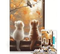Puzzle per adulti da 1000 pezzi: Gattini che osservano un uccello in una finestra autunnale gioco pratico taglio di precisione regalo di compleanno e unico 50x75cm