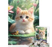 Puzzle per adulti da 1000 pezzi gattino e rana su una ninfea furgone turco giocattoli per la decorazione della casa fantastici regali e giocattoli giochi per famiglie adatti per la decorazione della