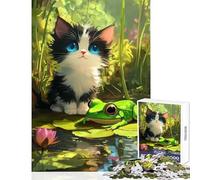Puzzle per adulti da 1000 pezzi gattino e rana sullo stagno giocattoli educativi idee regalo per giochi educativi che migliorano l'amore tra coppie dimensioni 38x26cm