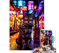 Puzzle per adulti da 1000 pezzi gatto al neon in un vicolo cittadino puzzle per adolescenti giochi rilassanti vacanze a casa passatempo gioco stimolante regali (dimensioni 50x75cm)
