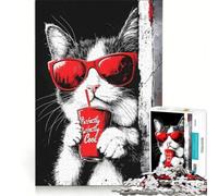 Puzzle per adulti da 1000 pezzi: Gatto alla moda con bevanda e occhiali da sole, gioco educativo, taglio di precisione, collezione d'artista, belle arti 38x52cm