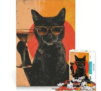 Puzzle per adulti da 1000 pezzi: Gatto alla moda con cocktail, gioco educativo, taglio di precisione, collezione d'artista, belle arti 38x26cm
