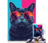 Puzzle per adulti da 1000 pezzi: Gatto alla moda con occhiali da sole, Pop Art, giochi educativi, taglio di precisione, collezione d'artista, belle arti 50x75cm