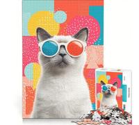 Puzzle per adulti da 1000 pezzi: Gatto alla moda con occhiali, gioco educativo, taglio di precisione, collezione d'artista, belle arti 50x75cm