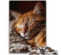Puzzle per adulti da 1000 pezzi, gatto arancione addormentato, antistress, sfida difficile, migliora l'amore tra coppie, 26x38cm