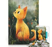 Puzzle per adulti da 1000 pezzi: Gatto arancione nell'erba gioco per famiglie migliora la memoria ideale come regalo per tutta la famiglia 38x26cm