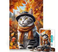 Puzzle per adulti da 1000 pezzi,Gatto autunnale con cappello,decorazione pulita e compatta,gioco stimolante per la mente,momento di relax,regalo di compleanno (50x75cm)