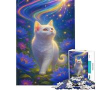 Puzzle per adulti da 1000 pezzi Gatto bianco in un paesaggio floreale da sogno Un puzzle impegnativo da completare un rompicapo stimolante per ragazzi dai 14 anni in su 38x26cm