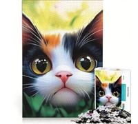 Puzzle per adulti da 1000 pezzi, gatto calico nell'erba, giochi rilassanti, difficoltà elevata, con poster abbinato e foglio di curiosità, 50x75cm