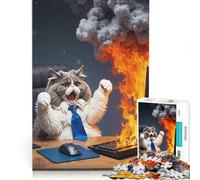 Puzzle per adulti da 1000 pezzi: Gatto che festeggia l'incendio del laptop, gioco rompicapo, per divertimento in famiglia, lista dei desideri con Babbo Natale 38x26cm