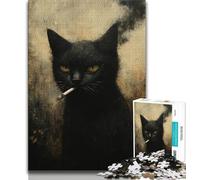Puzzle per adulti da 1000 pezzi, gatto che fuma, aiuta il cervello a esercitare i giocattoli che creano dipendenza per coltivare la pazienza, collezione di artisti, belle arti (38x26cm)