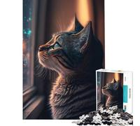 Puzzle per adulti da 1000 pezzi Gatto che guarda fuori dalla finestra Gioco rilassante ed educativo ideale come regalo di compleanno Taglio di precisione (dimensioni 75x50cm)
