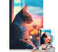 Puzzle per adulti da 1000 pezzi: Gatto che guarda l'alba, gioco divertente, rilassante e stimolante per la mente, per rafforzare l'amore di coppia 50x75cm