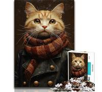 Puzzle per adulti da 1000 pezzi gatto che indossa una sciarpa puzzle per adolescenti attività divertenti per la famiglia attività da fare a casa regalo di compleanno regali da viaggio 26x38cm