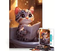 Puzzle per adulti da 1000 pezzi Gatto che legge il giornale sul water,taglio preciso,divertente gioco di problem solving,tempo libero,decorazione per compleanno,regalo (38x26cm)