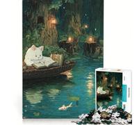 Puzzle per adulti da 1000 pezzi: Gatto che legge in una foresta incantata, decorazione da parete, interazione genitore-figlio, compleanni e altre occasioni 38x26cm