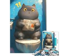 Puzzle per adulti da 1000 pezzi Gatto che legge sul water Gioco impossibile educativo sfida giocattolo regalo di compleanno migliora la memoria (dimensioni 38x52cm)