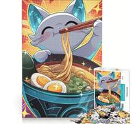 Puzzle per adulti da 1000 pezzi: Gatto che mangia ramen, gioco divertente, rilassante e stimolante per la mente, per rafforzare l'amore di coppia 38x52cm