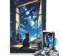 Puzzle per adulti da 1000 pezzi: Gatto che osserva il cielo notturno, Decorazione da parete, Gioco per passare il tempo durante le vacanze, Bellissimo gioco dal design accattivante 38x52cm