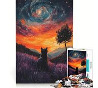 Puzzle per adulti da 1000 pezzi: Gatto che osserva il cielo notturno, gioco pratico, analisi e logica, regalo per amici e familiari 38x52cm
