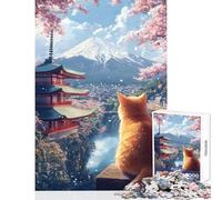 Puzzle per adulti da 1000 pezzi Gatto che osserva il Monte Fuji Giappone Giocattoli antistress Regalo di compleanno Gioco pratico Attività divertenti da fare a casa Dimensioni 38x26cm