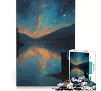 Puzzle per adulti da 1000 pezzi: Gatto che osserva un lago stellato, gioco pratico, rilassante e stimolante per la mente, ideale come decorazione da scrivania 50x75cm
