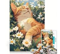 Puzzle per adulti da 1000 pezzi: Gatto che sonnecchia in un campo di margherite, gioco per famiglie, migliora la memoria, adatto come decorazione da scrivania 38x52cm