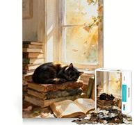 Puzzle per adulti da 1000 pezzi,gatto che sonnecchia sui libri,pittura ad acquerello,giunzione liscia,divertimento,risoluzione di problemi,gioco casual,compleanno,arte,gioco (38x52cm)