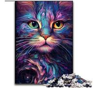 Puzzle per adulti da 1000 pezzi, gatto colorato con grandi occhi, in cartone, idea regalo per le feste, opera d'arte umoristica, opera d'arte dettagliata, 1000 pezzi(26x38cm)