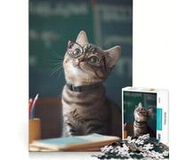 Puzzle per adulti da 1000 pezzi: Gatto con gli occhiali che studia, gioco pratico, rilassante e stimolante per la mente, ideale come decorazione da scrivania 38x26cm