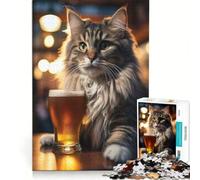 Puzzle per adulti da 1000 pezzi, Gatto con la birra dagli occhi vivaci, giochi divertenti, rilassanti e stimolanti per la mente, per rafforzare l'amore tra le coppie, 38x52cm