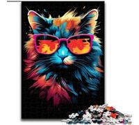 Puzzle per adulti da 1000 pezzi, gatto con occhiali da sole, in legno, attività divertente per la casa, 50x75cm, coinvolgente attività di gioco per la famiglia