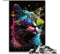 Puzzle per adulti da 1000 pezzi, Gatto con occhiali da sole. Puzzle per adulti da 1000 pezzi, regalo perfetto per le feste, giocattolo educativo (dimensioni 26x38cm).