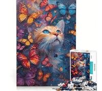Puzzle per adulti da 1000 pezzi "Gatto e farfalle - Paesaggio onirico", gioco rompicapo, interazione genitore-figlio, rafforza l'amore tra le coppie 38x26cm
