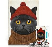 Puzzle per adulti da 1000 pezzi: Gatto in abito invernale, gioco divertente, rilassante e stimolante per la mente, per rafforzare l'amore di coppia 38x52cm
