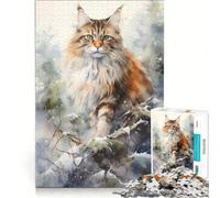 Puzzle per adulti da 1000 pezzi gatto Maine Coon ad acquerello gioco rompicapo interazione genitore-figlio rafforza l'amore tra le coppie 38x26cm