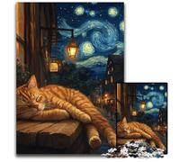 Puzzle per adulti da 1000 pezzi "Gatto nel cielo notturno", puzzle antistress per trascorrere il tempo in casa, un'opera d'arte per bambini dai 14 anni in su, 26x38cm