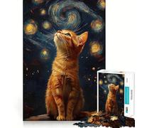Puzzle per adulti da 1000 pezzi,gatto nella notte stellata,bordi perfetti,divertente gioco di concentrazione mentale,gioco tranquillo,decorazione natalizia,regalo (50x75cm)
