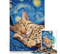 Puzzle per adulti da 1000 pezzi,Gatto nella notte stellata,Taglio preciso,Gioco cognitivo,Giocattolo per il relax,Decorazione natalizia da parete (50x75cm)