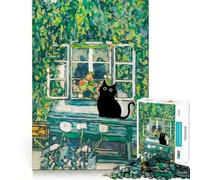 Puzzle per adulti da 1000 pezzi: Gatto nero alla finestra,dipinto con bordi perfetti,gioco intelligente,regalo,gioco di ozio,Natale,arte per il tempo libero (38x26cm)