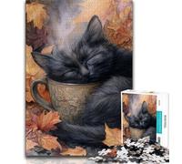 Puzzle per adulti da 1000 pezzi, gatto nero che beve caffè, sfida difficile contro lo stress, ideale come regalo per tutta la famiglia dai 14 anni in su, 38x26cm