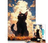 Puzzle per adulti da 1000 pezzi Gatto nero che guarda il cielo,disegno dai bordi precisi,gioco stimolante per la mente,gioco tranquillo,ideale per compleanni (38x26cm)
