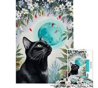 Puzzle per adulti da 1000 pezzi gatto nero che guarda la luna acquerello puzzle per adulti giochi rilassanti difficile regalo per amici e familiari (dimensioni 50x75cm)