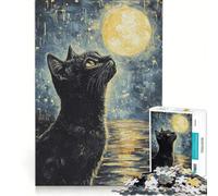 Puzzle per adulti da 1000 pezzi: Gatto nero che guarda la luna, gioco rompicapo, assemblaggio di figure, ottimo regalo per gli appassionati di videogiochi 38x26cm