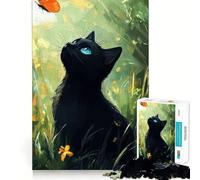 Puzzle per adulti da 1000 pezzi gatto nero che guarda una farfalla,taglio preciso,divertente,attività stimolante per la mente,svago,regalo di compleanno per appassionati di hobby 50x75cm