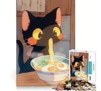 Puzzle per adulti da 1000 pezzi: gatto nero che mangia ramen Cibo giapponese,gioco di logica a incastro,gioco facile,decorazione natalizia da parete (38x26cm)
