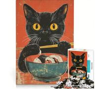 Puzzle per adulti da 1000 pezzi: gatto nero che mangia sushi, gioco rilassante, sfida impegnativa, per rafforzare l'amore tra le coppie 50x75cm