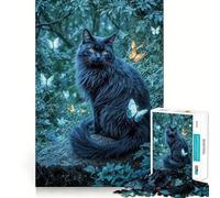 Puzzle per adulti da 1000 pezzi Gatto nero con farfalle nella foresta,disegno nitido e intagliato,gioco divertente per la concentrazione,momento di relax,regalo di Natale 38x52cm